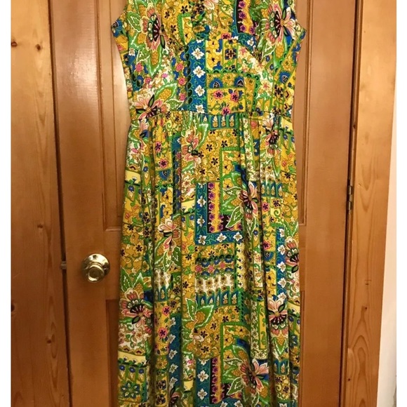 Vintage 60s 70s Leland of California Maxi Hostess Dress Psychedelic Hawaiian - Picture 2 of 7
